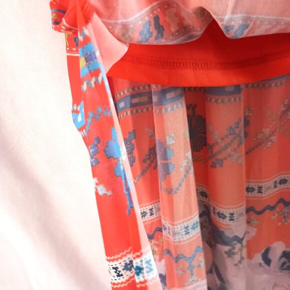 Jealous Tomato Maxi Dress L Red Floral On/Off Shoulder Double Split NWT - Picture 4 of 7